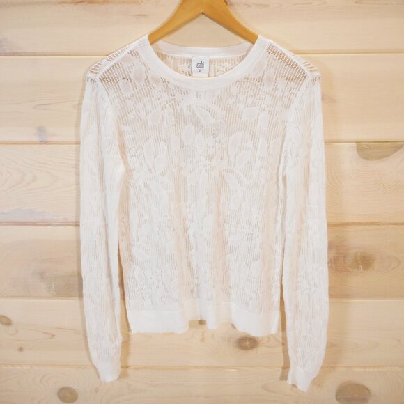 CAbi White Lacey Pullover Spring 23, #6389 Women's size XS Sweater Open-Knit - Picture 2 of 9